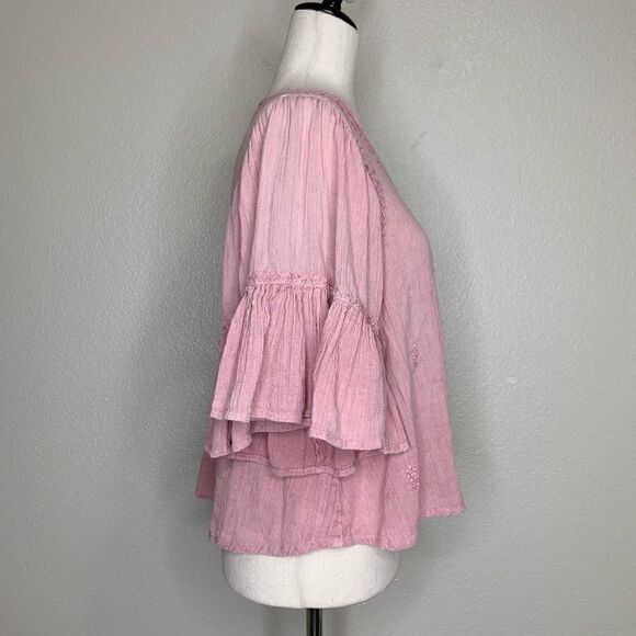 Rachel Zoe Boho Pink Embroidered Flared Sleeves Top - Picture 7 of 12